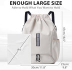 Drawstring Gym Backpack, Sports Bag with Adjustable Shoulder Straps, Cinch Sack for Fitness, Swimming, Travel (Beige)