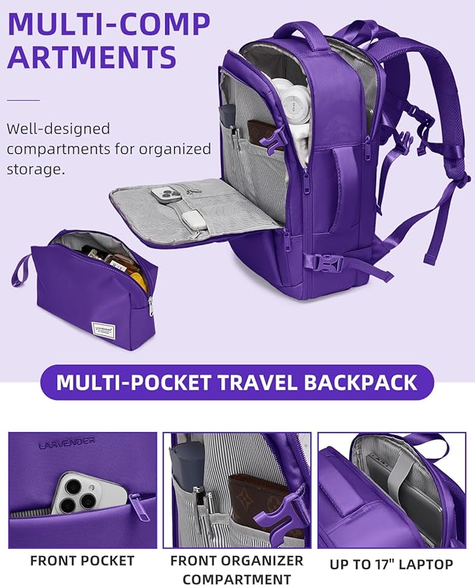 LARVENDER Carry on Luggage 22x14x9 Airline Approved, Expandable 20 Inch Hardside Large Suitcase with Wheels TSA Lock, Lightweigh PC+ABS Travel Carry-on Suitcases for Women and Men, Midnight Berry