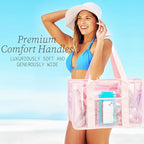 Fammart Iridescent Clear Beach Bag for Women, Jelly Tote Bag Waterproof Sandproof Pool Bag Cruise Vacation Essentials