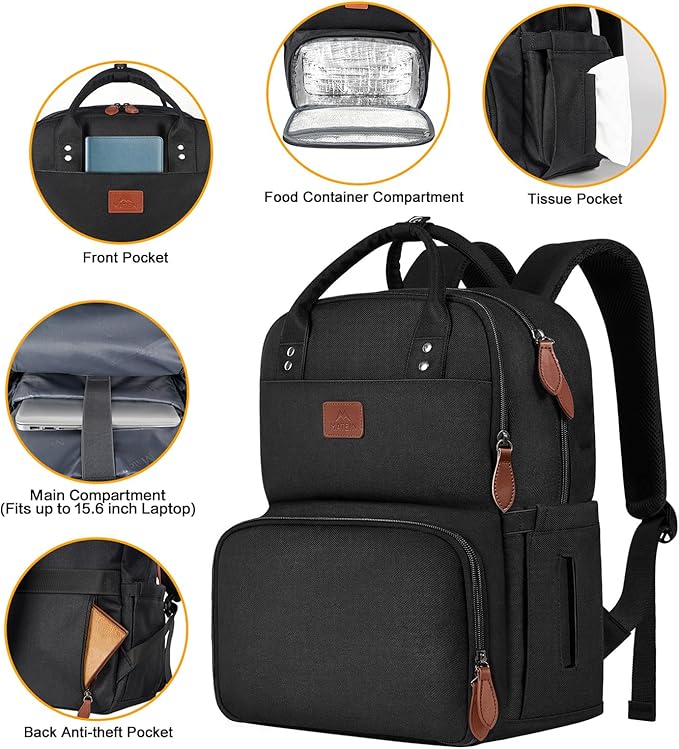 MATEIN Work Backpack for Women, Insulated Cooler Backpacks with Lunch Box, 15.6 Inch Laptop Backpack with Lunch Compartment Reusable Water Resistant Food Bag for College Camping Picnics Womens Gifts