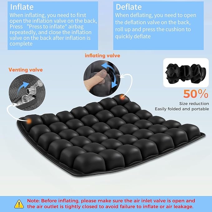 Press Type Inflatable Travel Cushion Airplane Seat Cushion, Built-in Air Pump Portable Airplane Seat Cushion for Long Flights, Car, Office, Wheelchair
