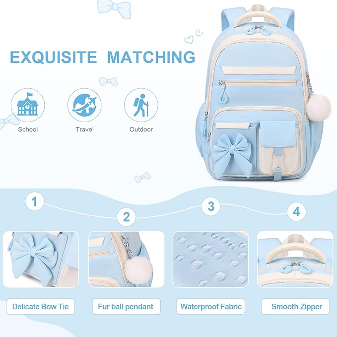 DIGOBAY Backpack for Girls, 3PCS Girls Backpack for School with Lunch Bag Pencil Case, Cute Kids Teens Bookbag for Kindergarten Elementary Preschool Middle School (Blue)