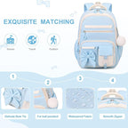 DIGOBAY Backpack for Girls, 3PCS Girls Backpack for School with Lunch Bag Pencil Case, Cute Kids Teens Bookbag for Kindergarten Elementary Preschool Middle School (Blue)