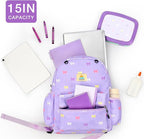 STEAMEDBUN Corduroy Kids Backpack for Girls 5-8: Girls Backpack for Elementary Kindergarten - 15 inch Cute Backpacks for Kids - Purple Bow