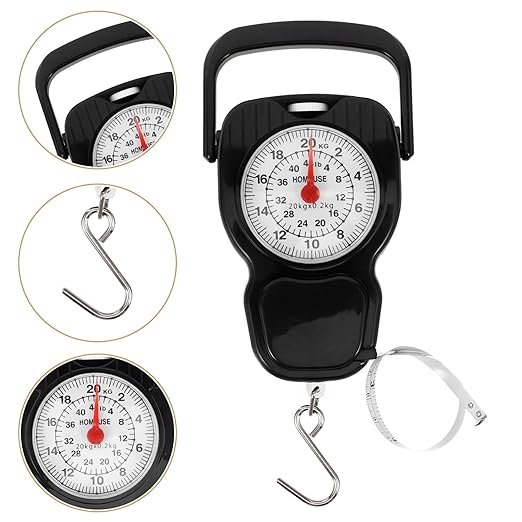 Artibetter Mechanical Hanging Luggage Scale 20kg with Measuring Tape Portable Travel Weight Scale Handheld Spring Balance for Luggage and Shipping Weighing