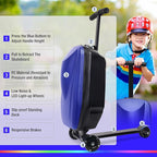 2-in-1 Ride-On Scooter Suitcase for Kids & Adults, 20” Foldable Hardshell Carry-On Luggage for Travel, Lightweight Kids Scooter Bag with Wheels