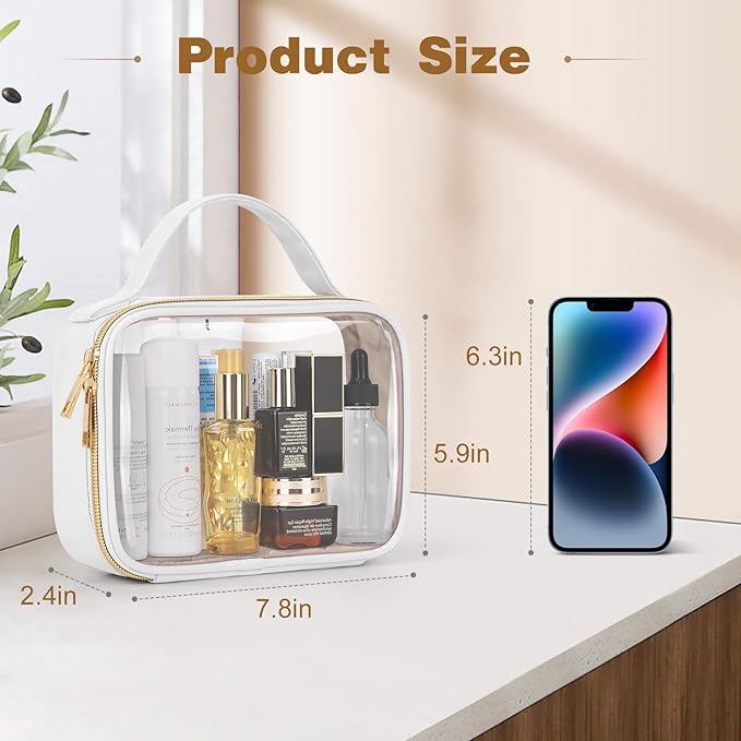 Wedama TSA Approved Toiletry Bag, 3 Pack Clear Makeup Bags with Handles, Quart Size PVC Clear Cosmetic Bags for Women and Men, Carry on Airport Airline Compliant Bag, White