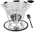 Pour Over Coffee Dripper - 304 Stainless Steel Filter, Paperless & Reusable Dual-Layer Metal Coffee Filter with Base, 800 Mesh Steel Cone Filter, for 1-6 Cups Brew Coffee Maker (Black)
