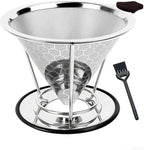 Pour Over Coffee Dripper - 304 Stainless Steel Filter, Paperless & Reusable Dual-Layer Metal Coffee Filter with Base, 800 Mesh Steel Cone Filter, for 1-6 Cups Brew Coffee Maker (Black)