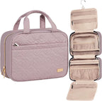 NISHEL Travel Toiletry Bag for women, Portable Hanging Organizer for Travel-Sized Shampoo, Conditioner, Brushes Set, Makeup Accessories, Medium Size, Peach Pink