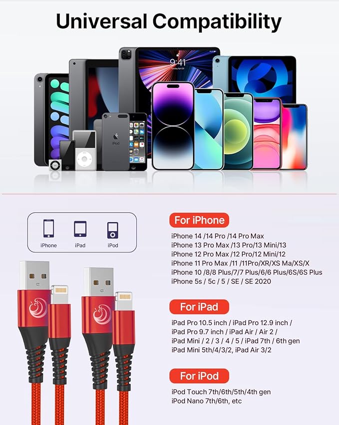 Aioneus iPhone Charger 6ft 2Pack MFi Certified Lightning Cable Fast Charging Durable Nylon Braided Phone Charger Cord Compatible with iPhone 13 Pro 12 Pro 11 Pro Xs Max Xr 8 7 Plus Se 2020 iPad