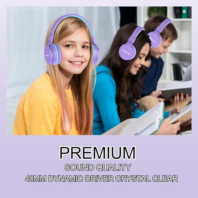 Kids Bluetooth Headphones,Lightweight Kids Headphones Wireless,85/94dB Safe Volume,40H Playtime,Fast Charging,Bluetooth 5.3,Over Ear,Toddler Headphone Built-in Mic for School/Tablet/Travel (Purple)