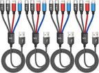 4Packs 5FT Dual Type-C 4 in 1 Multi Charging Cable with 2 USB-C/IP/Micro Port, USB Cable iPhone Charger Cord, Travel Cruise Essentials Car Accessories for iPhone17-8, Galaxy 25 Android iPad, More
