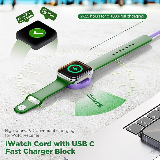 2Pack for Apple Watch Charger Cable, 3FT USB C to Magnetic Wireless Fast i-Watch Charging Cord [Portable], Compatible with iWatch Series Ultra/9/8/7/6/SE/SE2/5/4/3/2 - Purple