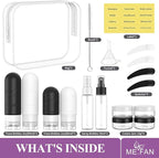 ME.FAN 18 Pack Travel Bottles for Toiletries, TSA Approved Travel Size Containers Set, Silicone Squeezable Portable Split Bottle, Travel Accessories for Conditioner, Shampoo, Lotion - Black/White