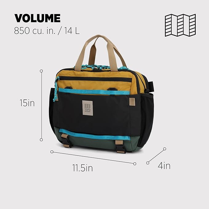Topo Designs Mountain Cross Bag, Functional + Flexible Briefcase, Removable Shoulder Strap, Fair Trade (Mustard/Forest)