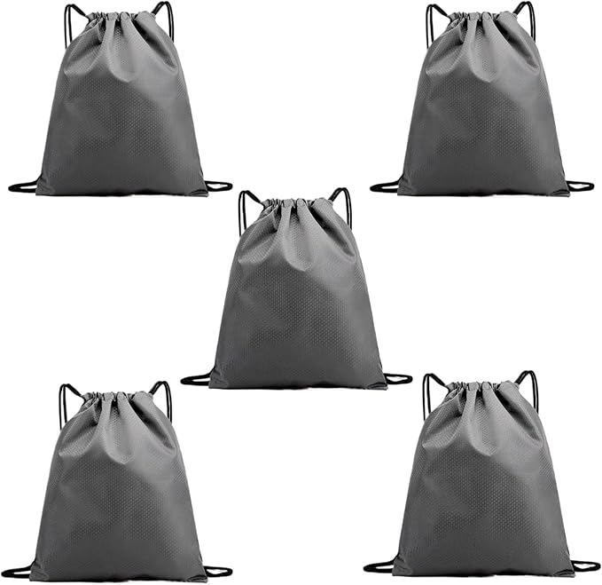 5-Pack Waterproof Drawstring Backpacks, Soccer-Texture Oxford Fabric, 16.9" × 13.8", Lightweight 0.20 lb Each, No Eyelets, Gym & Marathon Gear Sacks(Gray)