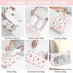 KPX 8 Set Packing Cubes for Travel, Luggage Packing Organizers Accessories Large Toiletries Bag for Clothes Shoes Cosmetics (Cherry)