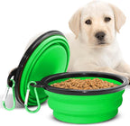 Collapsible Dog Bowls for Travel, Portable Dog Water Bowl & Food Bowl for Dogs and Cats, Foldable Pet Feeding Dish for Walking Hiking Camping with Carabiner, BPA Free (Green)