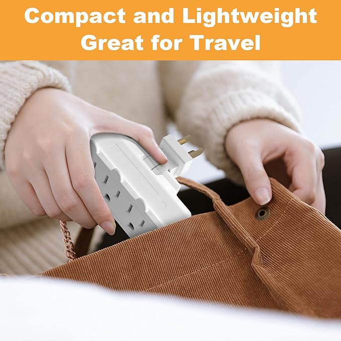 oviitech 3 Outlets 3-Prong Swivel Wall Adapter, Grounded 180 Degree Electrical Plug Adapter, Indoor Rated,White.