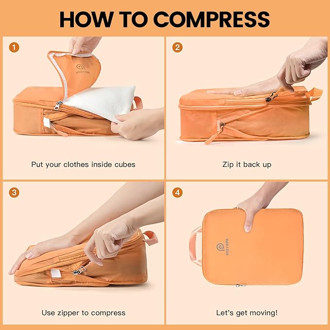 PFEYRPK Lightweight Compression Packing Cubes for Suitcases, Compressible Expandable Travel Packing Organizer with Clear Toiletries and Backpack Bag, Travel Essentials for Carry on Luggage 7 Set