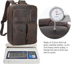 TIDING 17.3" Full Grain Leather Laptop Backpack for Men Multi Pockets Casual Daypack Business Travel Rucksack