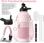 DYSANKY Insulated Water Bottle | Thickened Stainless Steel Vacuum Metal | Portable Sports Water Jug for Gym and Hiking with Straw, Carrier Bag, Handle Strap | BPA-Free 40 oz, Pink