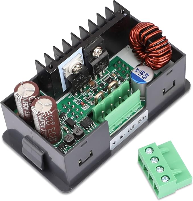 DROK DC Buck Converter Adjustable Color LCD Display, 6-55V to 0-50V 5A Step Down Converter Voltage Regulator Power Supply