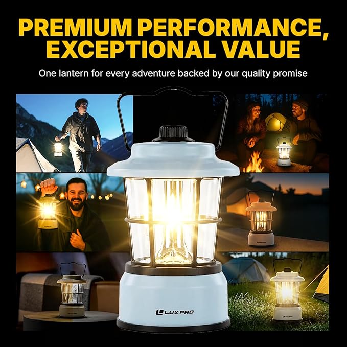 LUXPRO Retro LED Lantern - Battery-Powered Emergency Lantern - Water Resistant - Bright LED Lamp for Indoor & Outdoor Use - Use for Tents, Hiking or Hurricane Prep (Blue, Pack of 1)