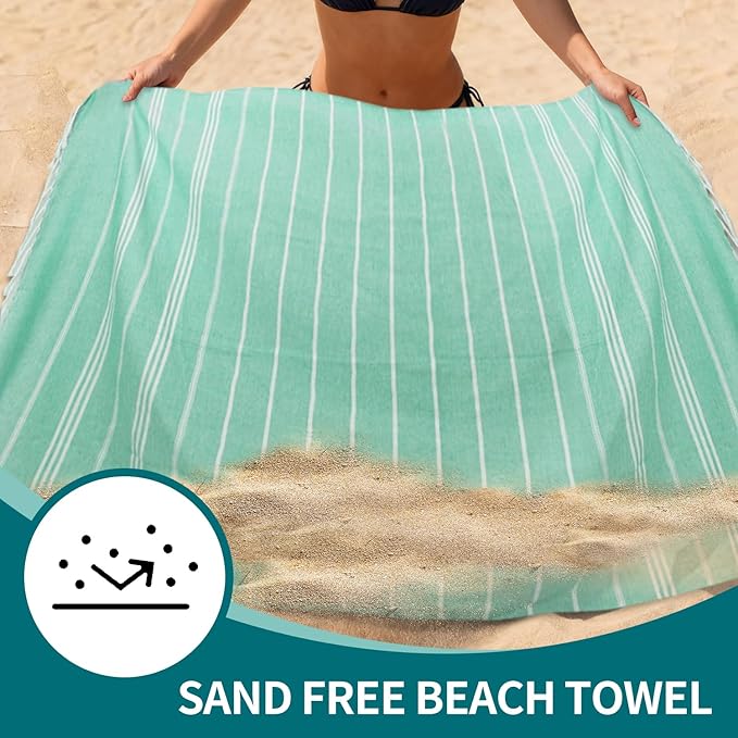 YSYJ 24 Pack Turkish Beach Towel 36"x71" Beach Towels Oversized Bath Towels Sand Free Quick Dry Turkish Towel Bulk Extra Large Pool Blanket Teal
