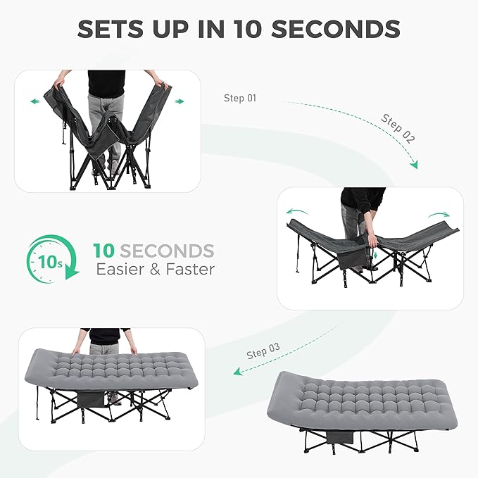 JEAREY Camping Cot for Sleeping 28" Extra Wide, Heavy-Duty 1200D Oxford Foliding Cots for Adults Portable with Mattress, Carry Bag for Guest, Travel, Hiking, Light Gray