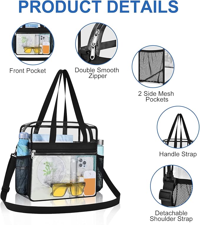 USPECLARE Clear Bag for Stadium Events,Transparent Bag for Work Sports Games Concerts Travel Gym