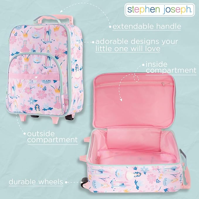 Stephen Joseph, Kids Roling Carry-On Luggage, 12.5"L x 6.5"W x 18"H, Turquoise Floral