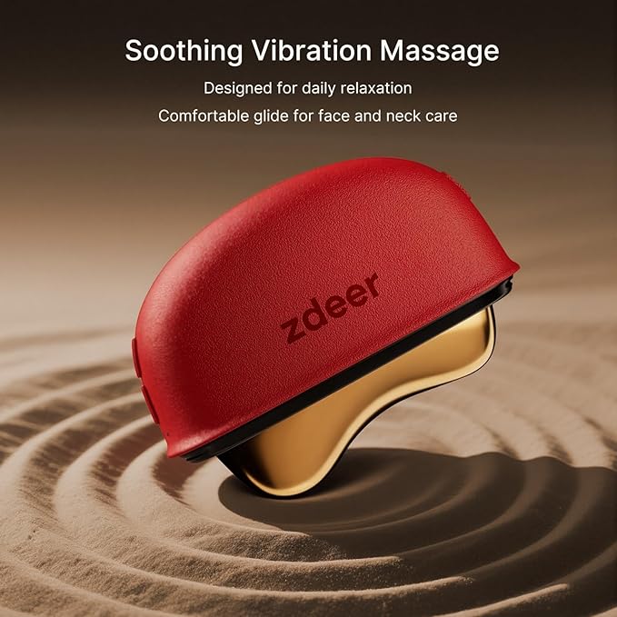 ZDEER GS5 Electric Heated Gua Sha Facial Sculpting Tool with Vibration, LED Red Light Therapy Face & Neck Massager, Skin Firming Device, Premium Gift for Women Mom, Includes 2 × 10ml Massage Oil, Red