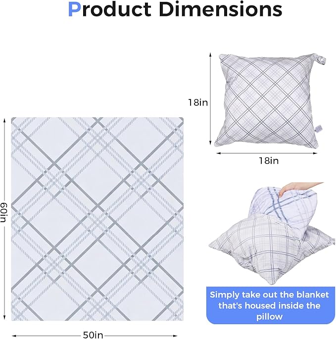 3 in 1 Travel Pillow Blanket Set with Removable Flannel Blanket Throw,Hand Warmer Pockets,Pillow (Color5, 50in*60in)