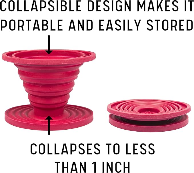Kuissential SlickDrip Pour Over Coffee Dripper-Collapsible, Reusable Silicone Coffee Filter Cone Holder-Manual Coffee Brewer Makes One to Two Cups of Strong Brew-Great for Hiking, Camping, Gifts