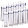 Volhoply 20oz Plastic Skinny Tumblers Bulk 10 Pack,Double Wall Tumbler with Lid and Straw,BPA Free Matte Acrylic Iced Coffee Cups with Straw,Reusable Travel Cute Mug for Party,DIY Gift(Clear,10 Set)