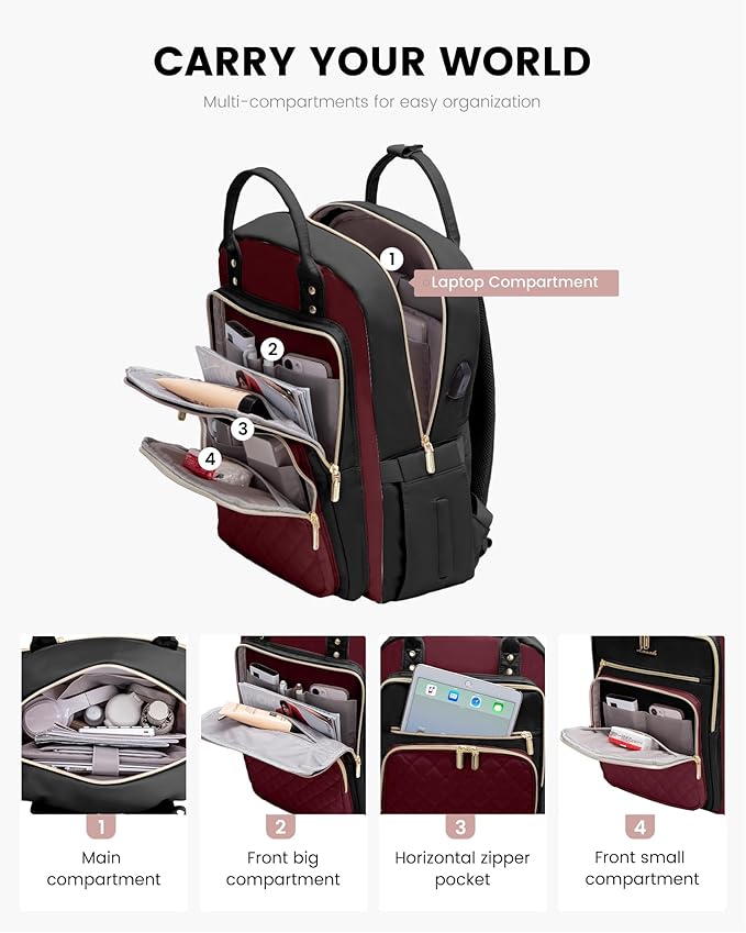 LOVEVOOK Laptop Backpack Purse for Women, 15.6" Laptop Bag for Travel with USB Port, Water Resistant Lightweight Daypacks for College Work Business, Nurse Teacher Computer Backpacks