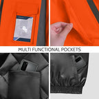 High Visibility Safety Jackets, Construction Coats with Pockets for Men& Women, Rain Jacket for Winter Cold Weather, Waterproof High Vis Rain Coat, Class 3, Orange-Black, 3XL
