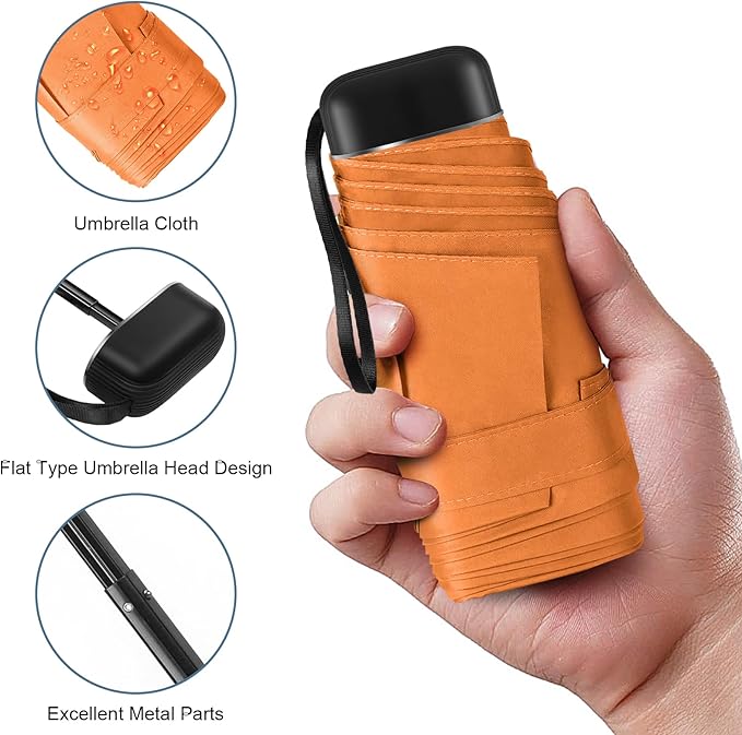 Compact Travel Umbrella with Case - Mini Umbrella for Purse, Small Lightweight &Tiny Design Perfect for Parasol Outdoor Sun&Rain Umbrellas