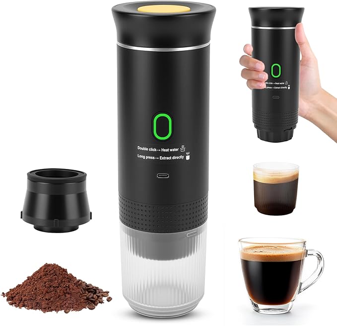 Gugxiom 3 In 1 Portable Coffee Maker, Mini Travel Camping Coffee Makers, Self-Heating Car Coffee Maker with USB-C,for Hiking Office RV