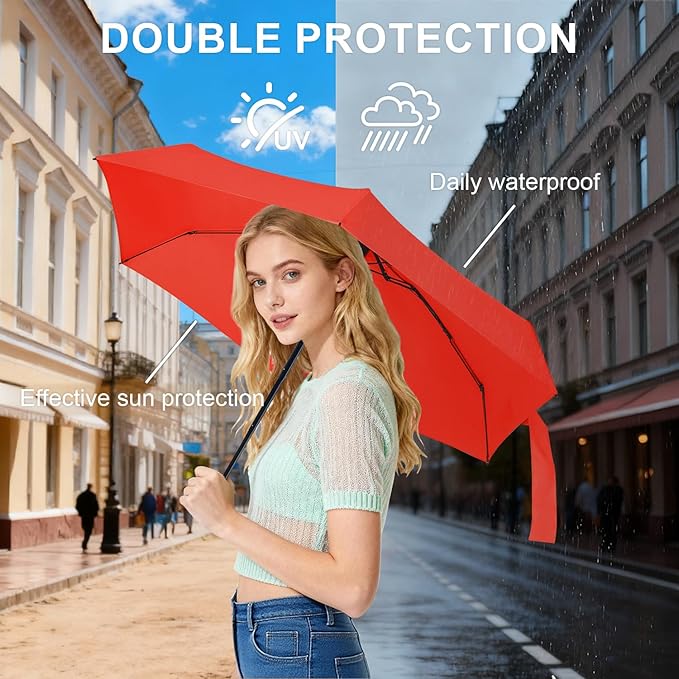Compact Travel Umbrella with Case - Mini Umbrella for Purse, Small Lightweight &Tiny Design Perfect for Parasol Outdoor Sun&Rain Umbrellas