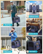 Morpilot Cat Carrier - Soft Sided Cat Carrier Large for Big Medium Cats and Puppy up to 18lbs, Pet Carrier with Safety Zippers, Foldable Bowl, Airline Approved Large Dog Carrier - Dark Blue