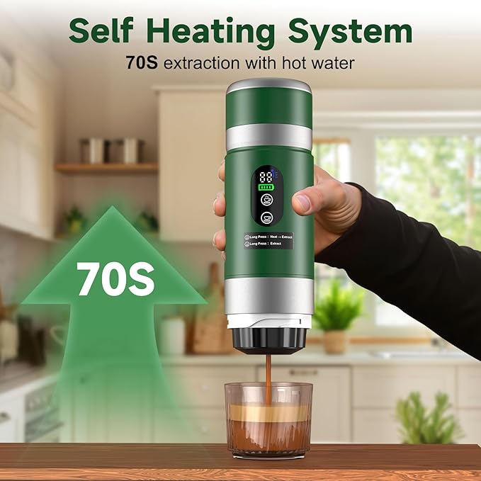 Portable Espresso Machine with Removeable Battery, 20 bar Mini Travel Coffee maker, Expresso Maker with USB-C,3-in-1 Car Coffee Maker Self-Heating, Ground Coffee & Capsule(Ns&DG)