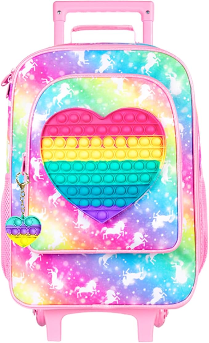 Kids Luggage for Girls, Cute Unicorn Suitcase Rolling with Wheels, Travel Carry on for Children Toddler Elementary - Pink