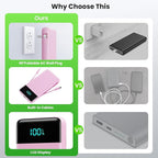 Portable Charger with Built-in AC Plug and Cables,13800mAh All in One USB C Fast Charging Power Bank,Travel Essentials Portable Phone Charger Battery Pack for iPhone 17/16/15/14/13,Galaxy,Android-Pink