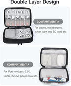 Luxtude Double Layer Cord Organizer Bag, Portable Cable Storage Case, Flat Electronic Organizer Travel Case, Portable Tech Bag for Cable/Cord Storage/iPad (up to 7.9")/Wall Charger/Electronics