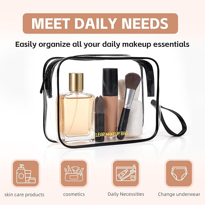 Icramsy Clear Makeup Bag,2 Pack TSA Approved Toiletry Bag Travel Toiletry Bag Hanging Makeup Cosmetic bag for Women Men (Black).