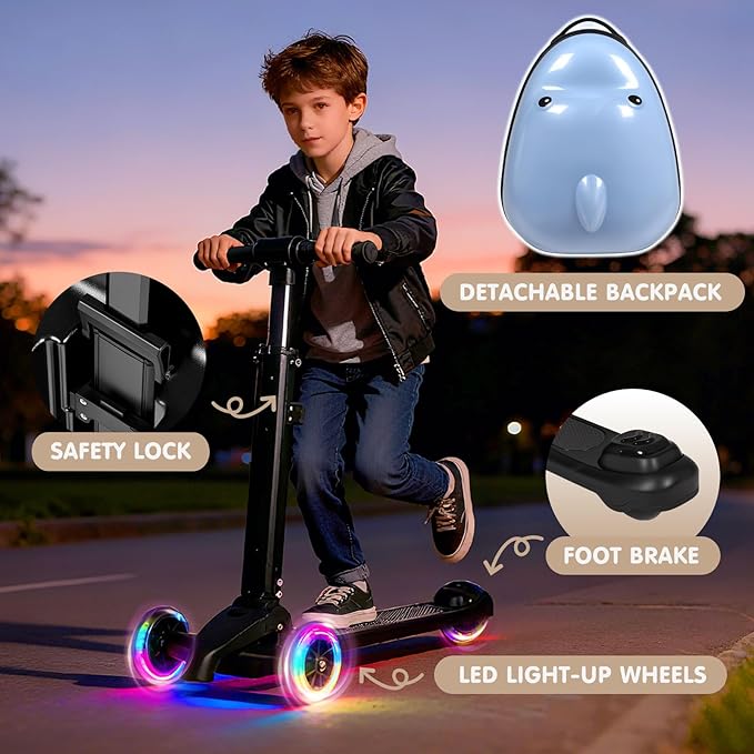 smilesun 4-in-1 Detachable Scooter Suitcase for Kids & Teens – 3D Owl/Dolphin Hardside Ride-On Luggage, Lightweight Foldable Design, Unique Travel Gift for Children (Cute Dolphin, 22-inch)