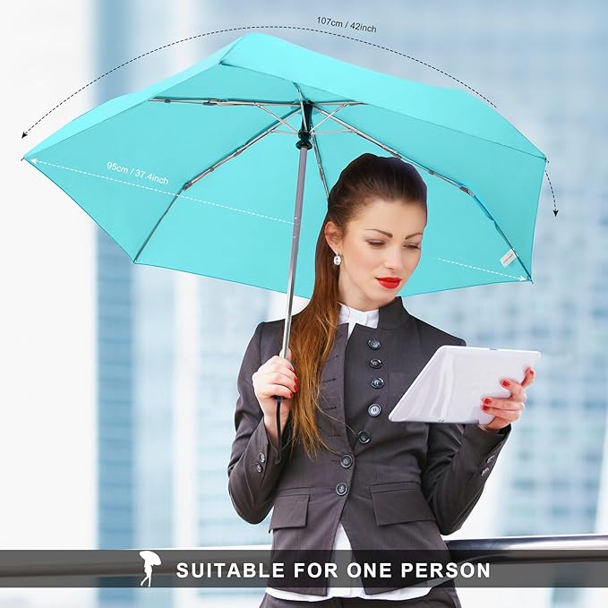 Compact Travel Umbrella for Purse - Flat Handle, Waterproof for Light Rain